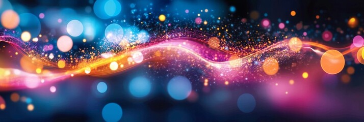 abstract digital art with vibrant colorful circles on dark blue background creating futuristic techn