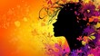 © Wannaeka - Vibrant Woman's Silhouette Among Colorful Flowers in Gradient Orange and Yellow Background - Digital Illustration