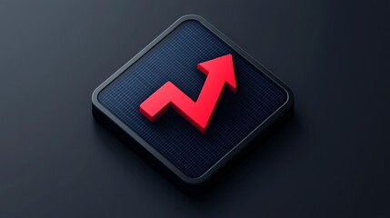 Iconic red arrow on a futuristic black app interface symbolizing growth