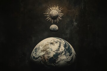 Wall Mural - cosmic alignment of celestial bodies above earth