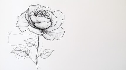 Wall Mural - a single black line sketch of a rose, showcasing its beauty with elegant simplicity on a clean white