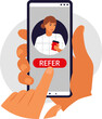 © елена калиничева - Referral program concept. Hand holding phone on transparent background