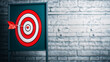 © Kevin S. - Dart arrow on target bullseye center for Goal Achievement Contest Accuracy Business Sucess Win Strategy Opportunity Wall Backdrop