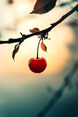 Wall Mural - tree branch with cherry. Selective focus.