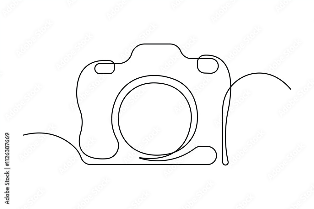 Continuous camera one line art drawing of sketch and outline vector art ...