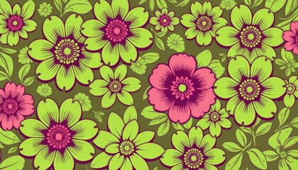 green flower background with vibrant floral designs, fresh green tones, and intricate patterns in ve