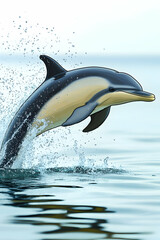 Wall Mural - a common dolphin leaps from the ocean, creating a splash.