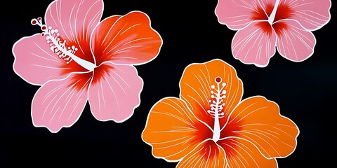 Wall Mural - Orange and pink flowers on black background.