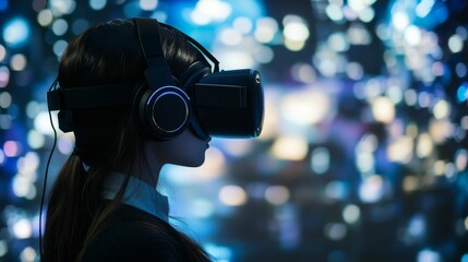 Sticker - Woman using headset, immersed in virtual reality.