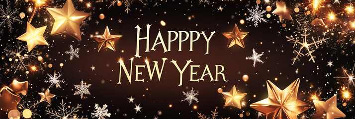 Wall Mural - greeting card happy new year. beautiful holiday banner with golden sparkling text happy new year wri