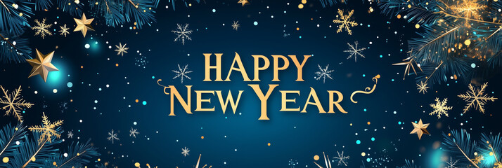 Wall Mural - greeting card happy new year. beautiful holiday banner with golden sparkling text happy new year wri