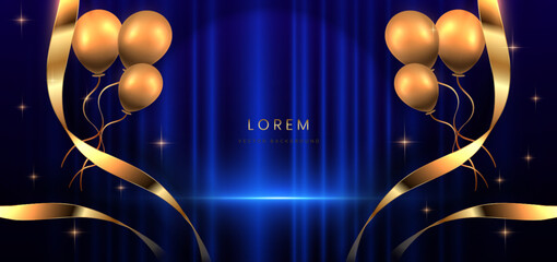 Wall Mural - stage elegant blue background with curtain background and lighting effect.