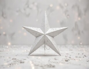 Wall Mural - Snowy white christmas star decoration on a white background, snow, seasonal, snowflake