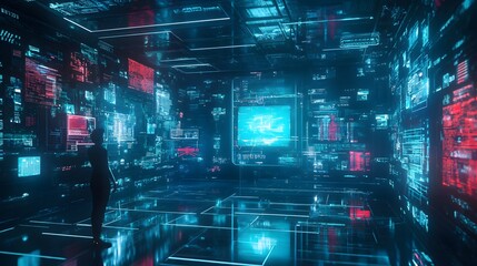 29. A futuristic advertising concept with holographic online ads in a high-tech environment
