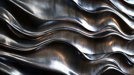 Wall Mural - wavy brushed metal texture background with reflective surfaces and dynamic lines for modern design p
