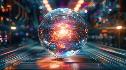 Aufkleber - Future showing glass ball ignited with technology.