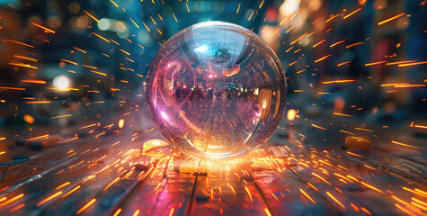 Aufkleber - Future showing glass ball ignited with technology.