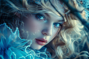 Wall Mural - portrait of beautiful girl adventure in surreal world created with generative ai