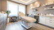 © Sawyer0 - Nowoczesny salon piękności zaprojektowany do sztuki ciała, z eleganckimi meblami i wyrafinowanym wystrojem w spokojnym otoczeniu kliniki.