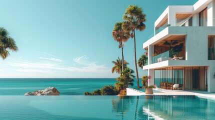 Wall Mural - a minimalist boutique hotel on a private island, with a modern facade of geometric balconies overloo