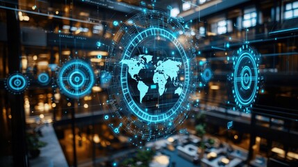 Global Network Digital World Map Futuristic Technology Interface