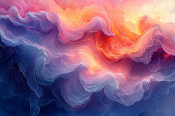 Wall Mural - mesmerizing pastel waves ebb and flow, creating an abstract portrayal of a fiery sunset over calm seas