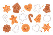 © Amahce - Gingerbread Cookies and cookie cutters collection. Christmas cookies with icing. Vector illustration in flat style