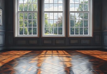 Wall Mural - Elegant Room With Large Windows and Wooden Floor