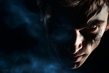 Wall Mural - generative ai picture close up photo of a person with bleeding red eyes on dark background