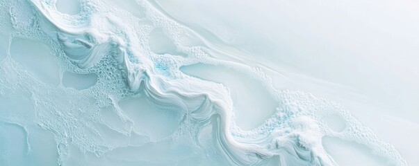 Poster - Closeup of an ice surface with intricate patterns and textures. Light blue background backdrop