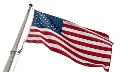 A slightly different perspective of the U.S. flag, highlighting its stars and stripes in vivid detail, set against a transparent background