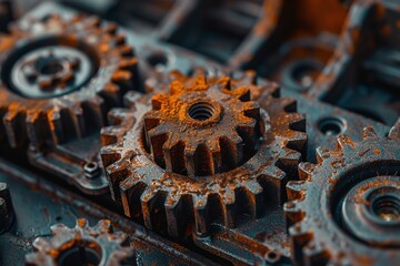 Outdated programming is symbolized by rusty gears on code. Generative Ai