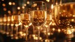© Phoenix AI Photo - Elegant champagne flutes with gold rims, ready for New Year s toast selective focus, luxury theme, surreal, blend mode, formal banquet backdrop