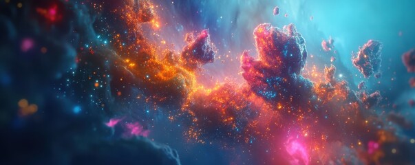 Wall Mural - colorful nebula with density glowing particles