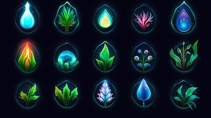 set of green and blue drops
