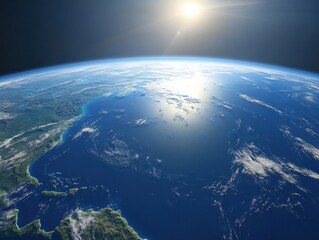 Wall Mural - aerial view of earth from space with sunlight