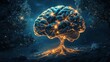 © Анатолий Сав - A brain morphs into a tree with luminous branches and roots, representing the interconnection of knowledge and natural growth in a mystical setting. Generative AI