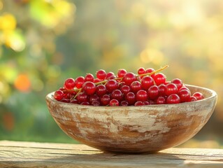 fresh red berries in a rustic bowl