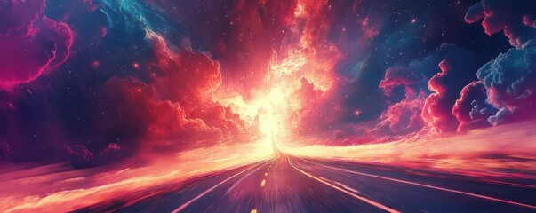 Wall Mural - highway road with digital space background