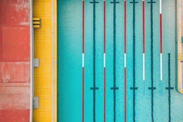Aufkleber - Colorful swimming pool showcases organized lanes, ideal for training or leisure activities, with generous space for text or branding. Generative AI