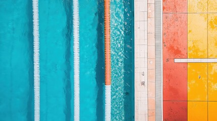 Aufkleber - This bright swimming pool features multiple lanes and a colorful deck, perfect for swimmers, sunbathers, or leisure activities on a sunny day. Generative AI