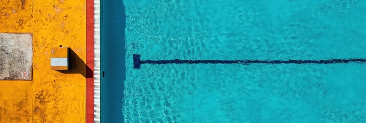Aufkleber - Top-down view showcases a bright swimming pool featuring clear lanes and vibrant colors, ideal for athletes and leisure swimmers. Generative AI