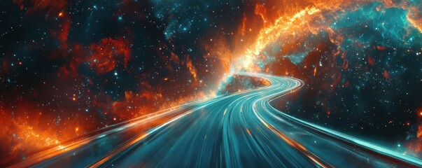 Wall Mural - highway road with digital space background