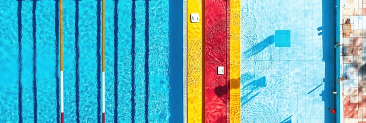 Aufkleber - Bright swimming pool featuring clear lanes and colorful borders, ideal for swimmers and recreational use during sunny days. Generative AI
