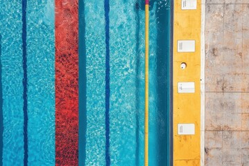 Aufkleber - Experience the lively atmosphere of a swimming pool captured from above, showcasing multiple lanes and plenty of room for added text or messaging. Generative AI
