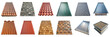 © Pixel Pine - Various roof types isolated on transparent background. Includes shingles, tiles, metal, plastic, fiberglass, and flat roofs in PNG collection © Pixel Pine - Various roof types isolated on transparent background. Includes shingles, tiles, metal, plastic, fiberglass, and flat roofs in PNG collection