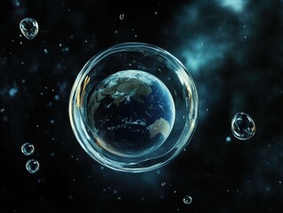 Wall Mural - earth in a bubble floating in space