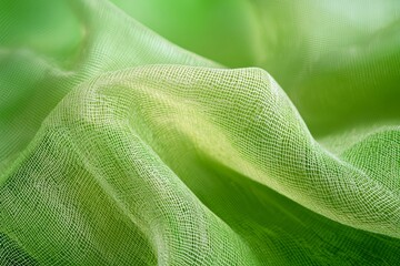 Close-up of green mesh fabric, with waves and folds, against a vibrant green background. 
