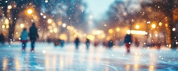 Wall Mural - Winter Evening Skating. Blurred background