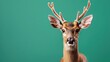 © Flowaiart - A deer with antlers is standing in front of a green background